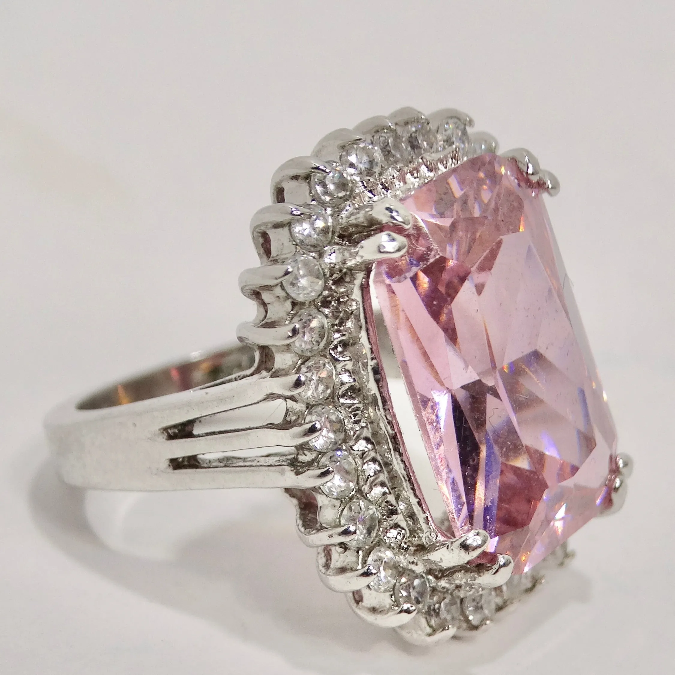 1990s Pink Synthetic Sapphire Silver Ring