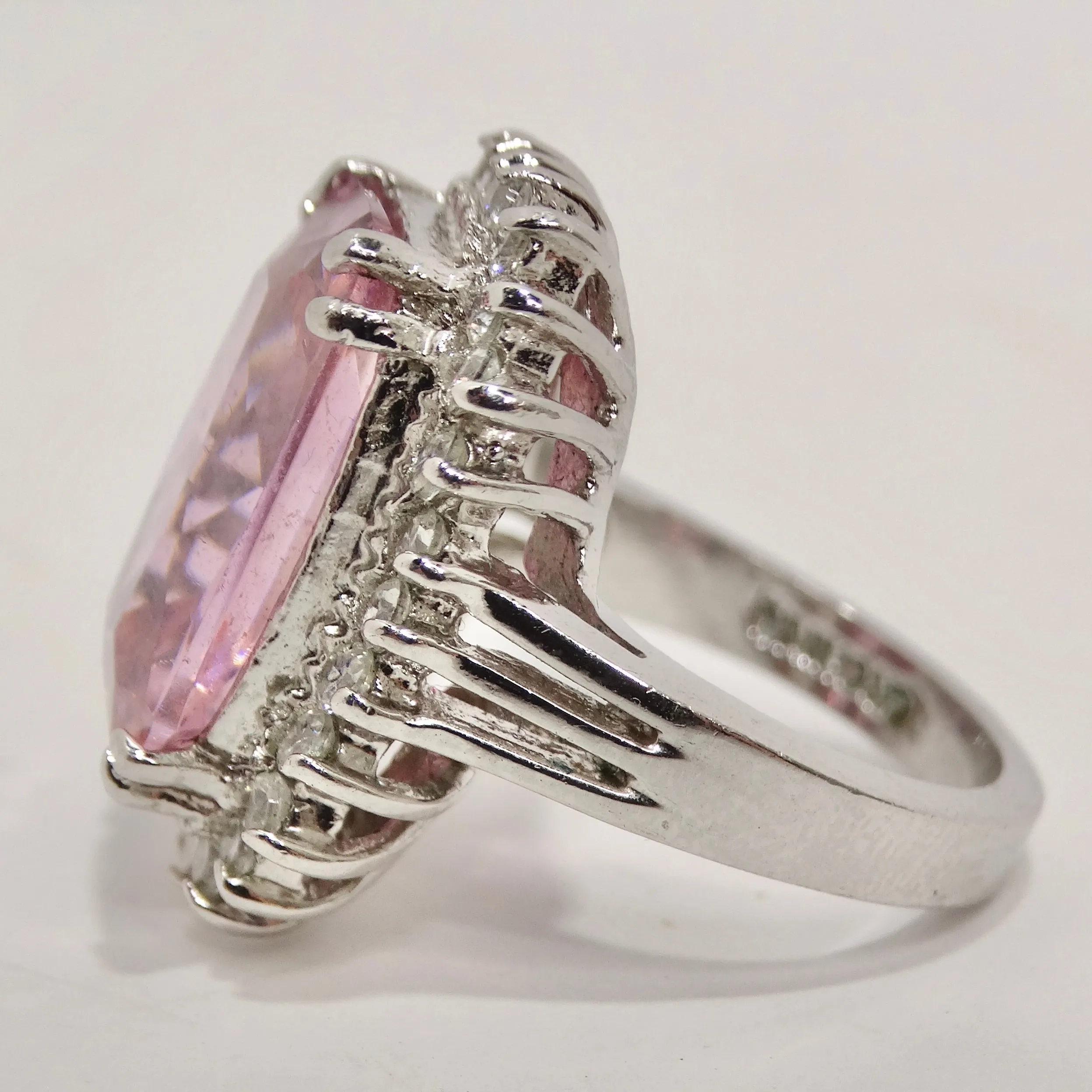 1990s Pink Synthetic Sapphire Silver Ring