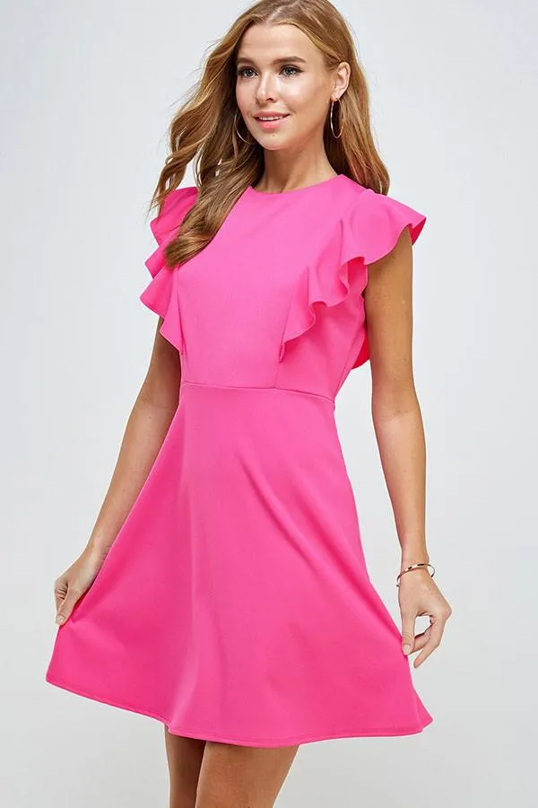 2Hearts Ruffle Sleeve A-Line Dress