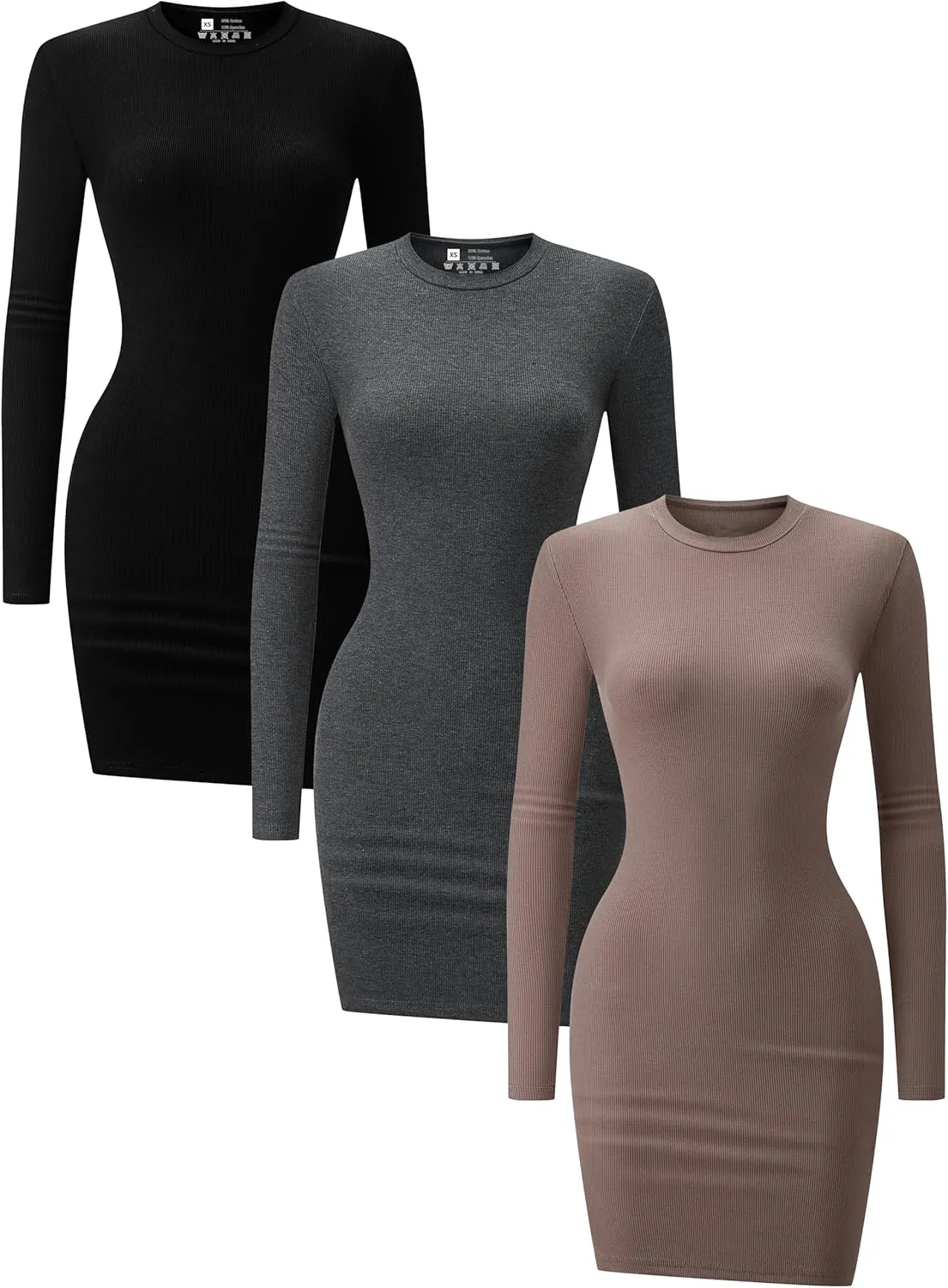3 Pack Long Sleeve Dress for Women Turtleneck Crew Neck Slim Fit