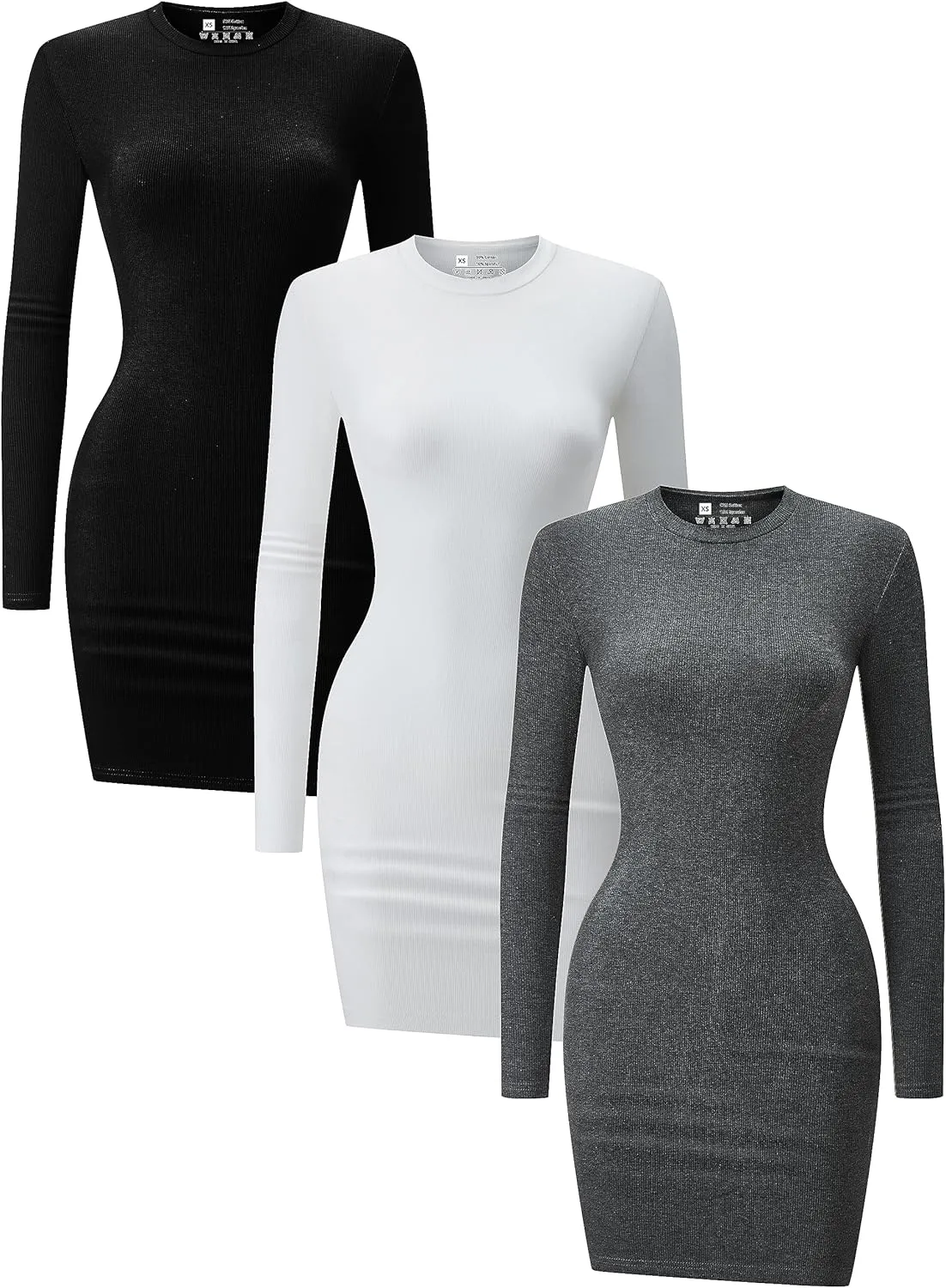 3 Pack Long Sleeve Dress for Women Turtleneck Crew Neck Slim Fit