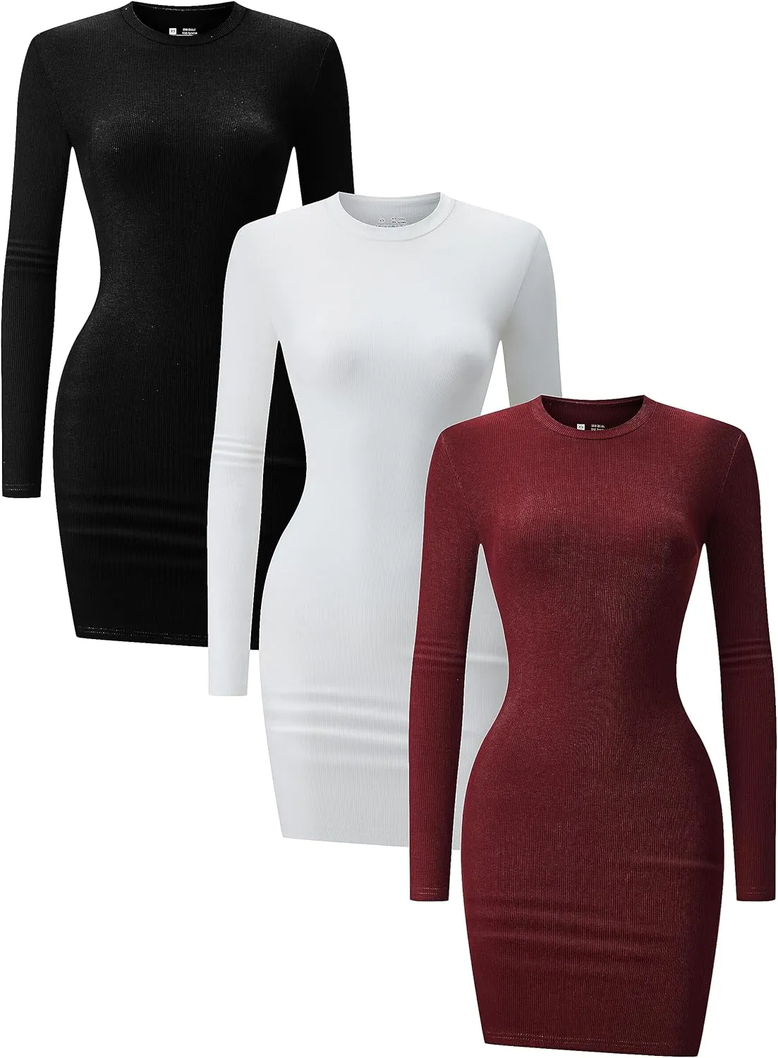 3 Pack Long Sleeve Dress for Women Turtleneck Crew Neck Slim Fit