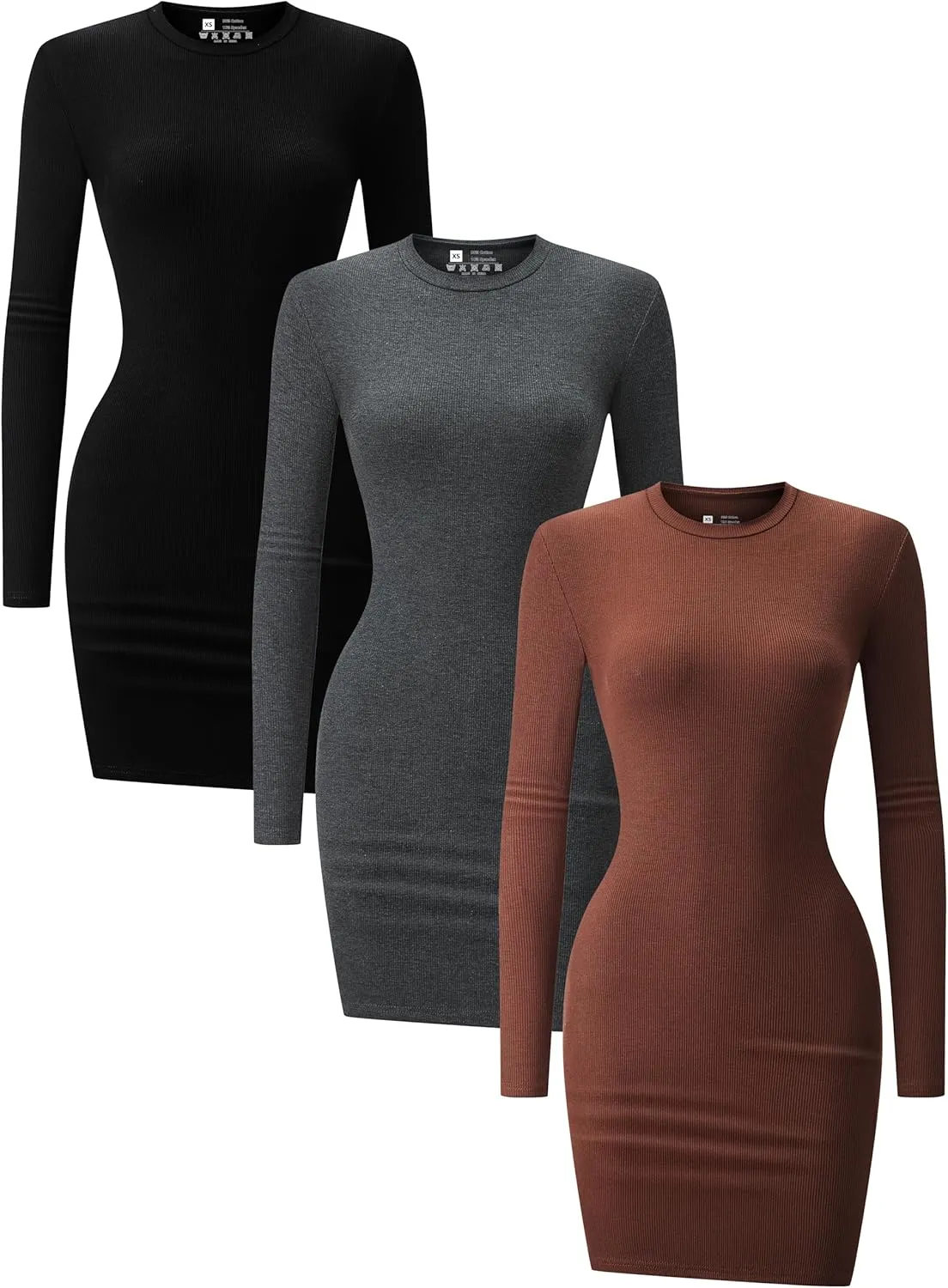 3 Pack Long Sleeve Dress for Women Turtleneck Crew Neck Slim Fit