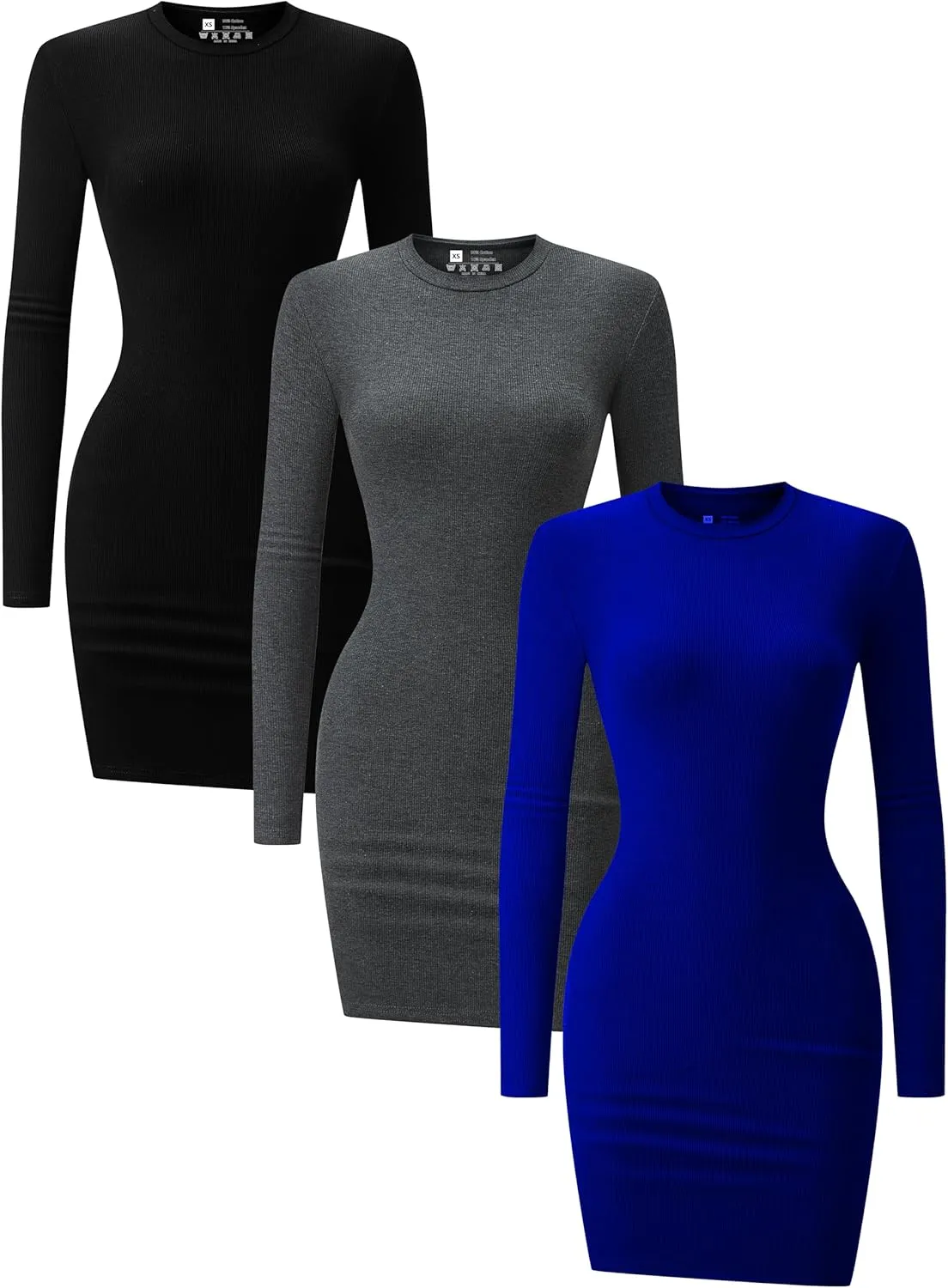 3 Pack Long Sleeve Dress for Women Turtleneck Crew Neck Slim Fit