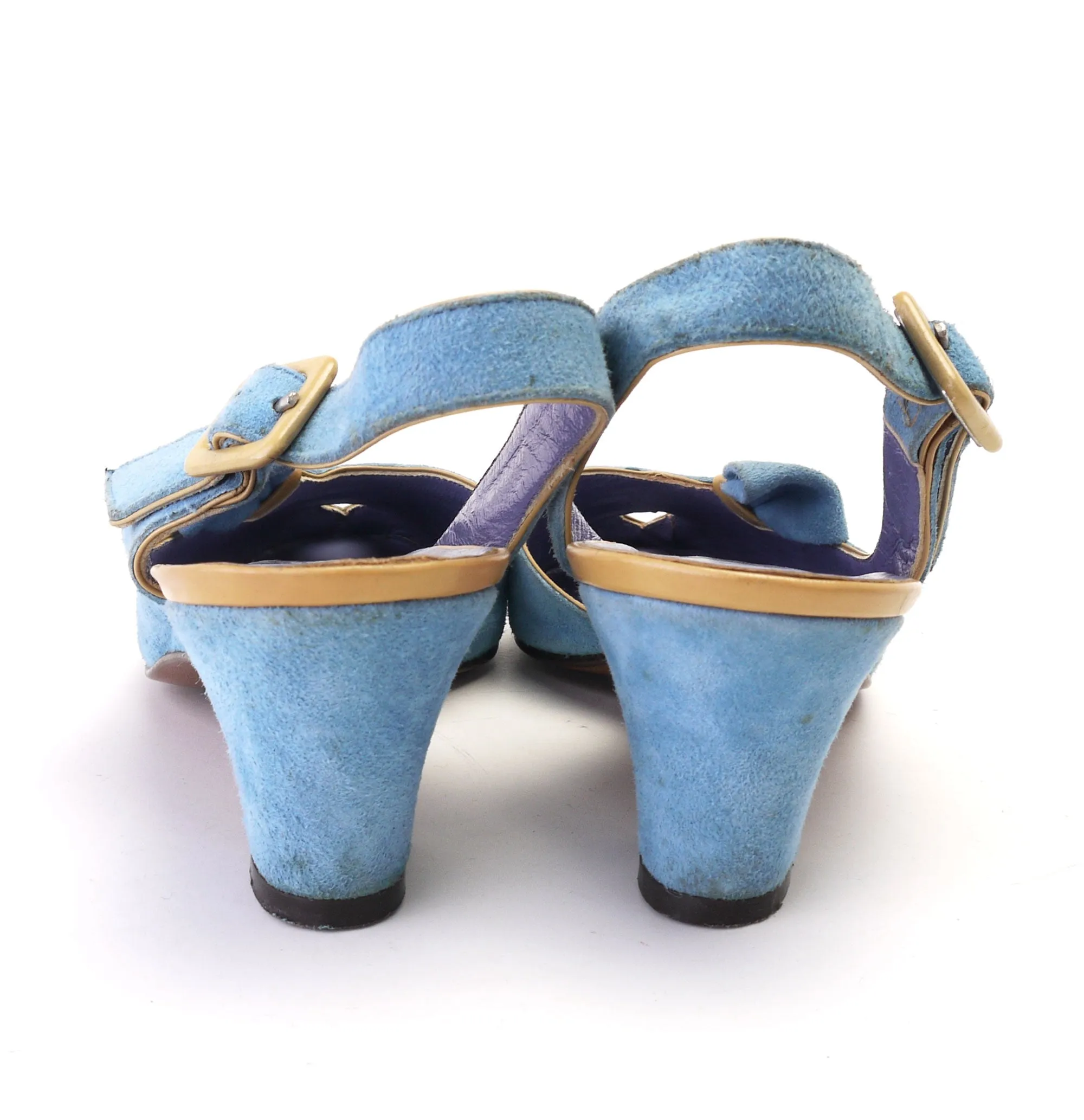 80s Sky Blue Suede Wedge Sandals by Midas UK 4.5