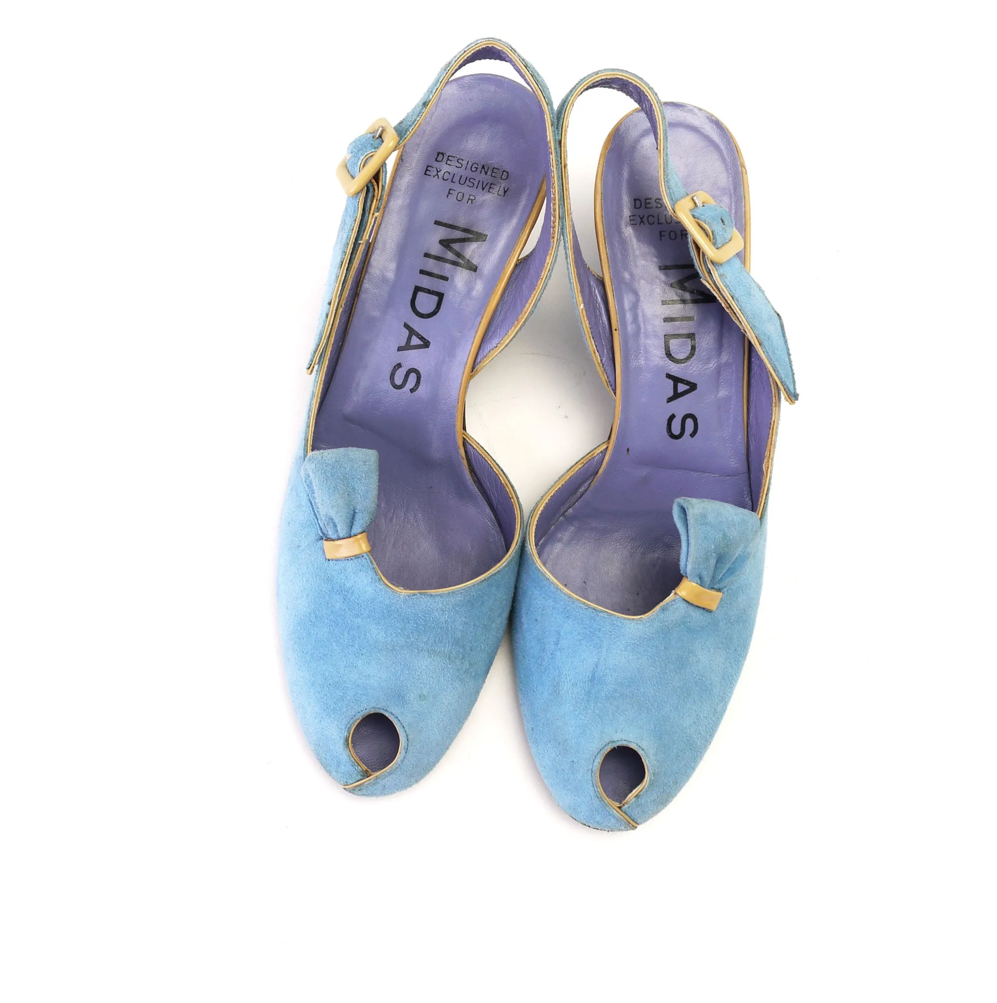 80s Sky Blue Suede Wedge Sandals by Midas UK 4.5