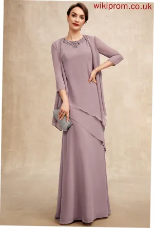 A-Line Beading Chiffon Dress Floor-Length Mother Neck Isla of the Scoop Mother of the Bride Dresses With Bride
