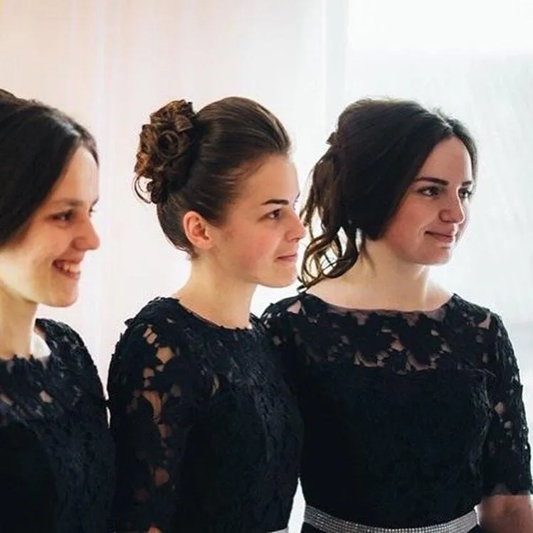 A line Dark Blue Half Sleeve Scoop Bridesmaid Dresses Chiffon Lace Prom Dresses WK543