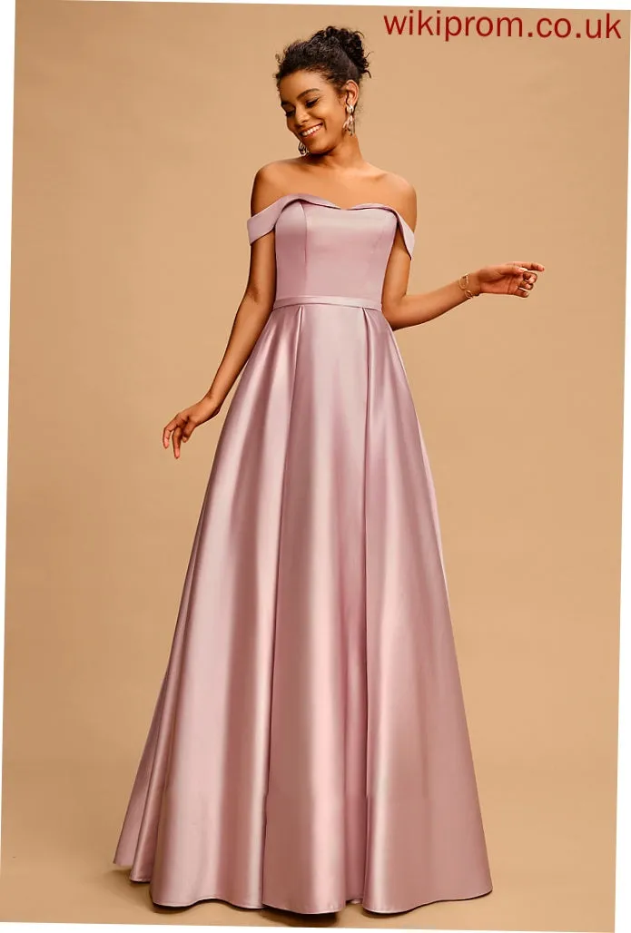 A-Line Off-the-Shoulder Megan Floor-Length Satin Prom Dresses