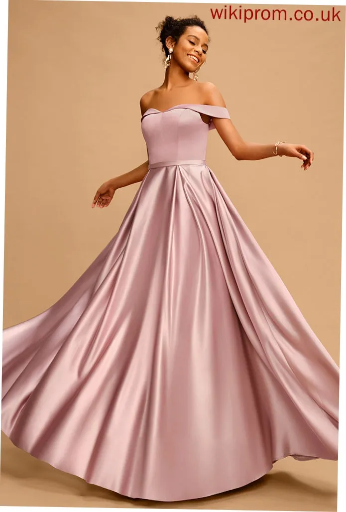A-Line Off-the-Shoulder Megan Floor-Length Satin Prom Dresses