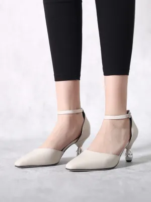Abalone & Silver Drop-Heel Point Toe Leather Ankle Sling Back Sandals