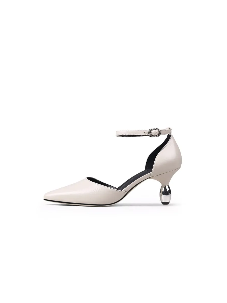 Abalone & Silver Drop-Heel Point Toe Leather Ankle Sling Back Sandals