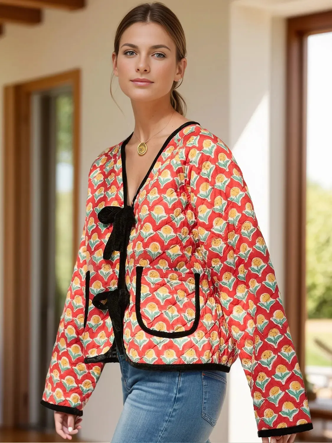 'Amara' Cropped Printed Puffer Jacket
