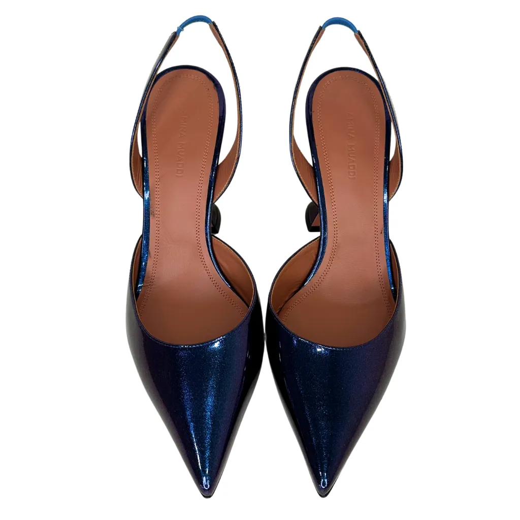 Amina Mauddi Chrome Patent Slingback Heels, 39 (NEW)