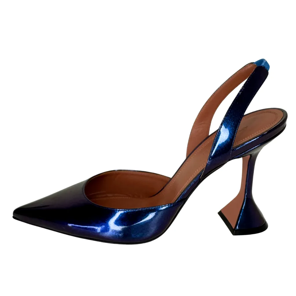 Amina Mauddi Chrome Patent Slingback Heels, 39 (NEW)