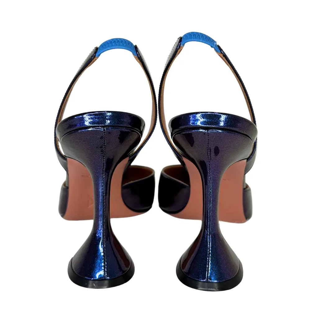 Amina Mauddi Chrome Patent Slingback Heels, 39 (NEW)