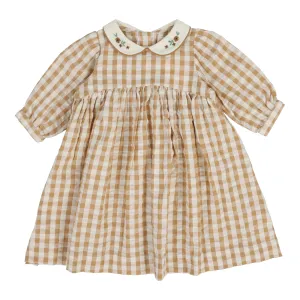 Analogie Gingham Dress Three Quarter Sleeve - Golden