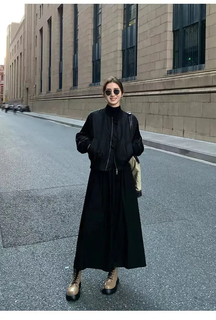 Autumn Winter Dress Women Elegant Long Sleeve Dresses Female Korean Fashion High Collar Long Dress Lady Vintage Chic Solid Robe