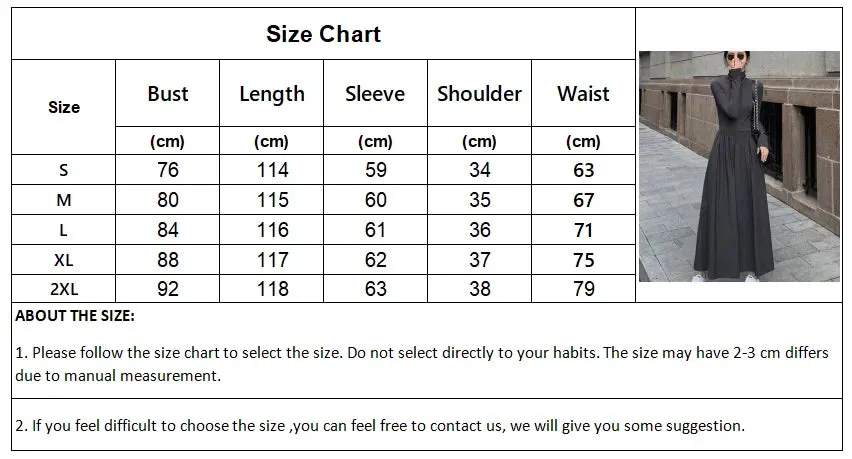 Autumn Winter Dress Women Elegant Long Sleeve Dresses Female Korean Fashion High Collar Long Dress Lady Vintage Chic Solid Robe