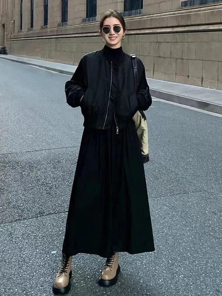 Autumn Winter Dress Women Elegant Long Sleeve Dresses Female Korean Fashion High Collar Long Dress Lady Vintage Chic Solid Robe