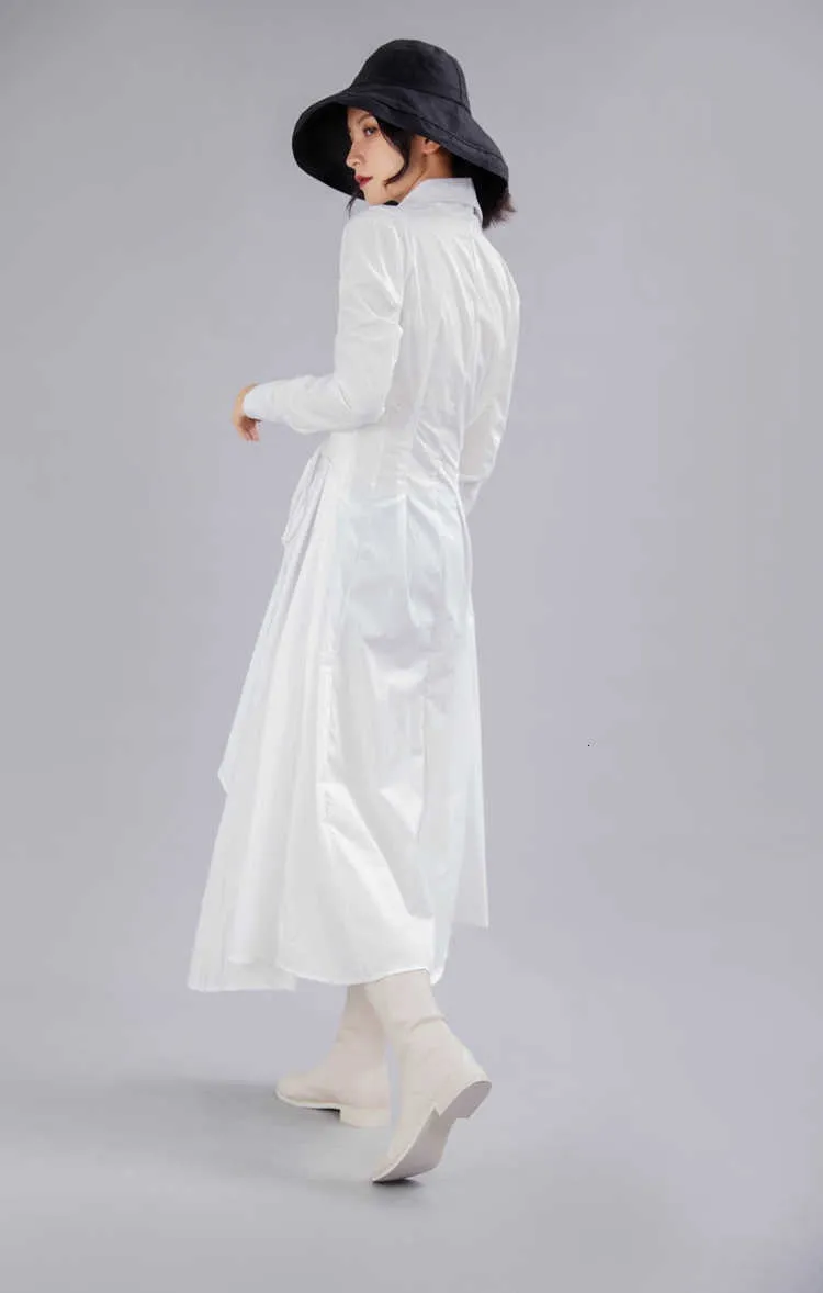 Bandage Stitch Pleated Shirt Dress Women Fashion Tide