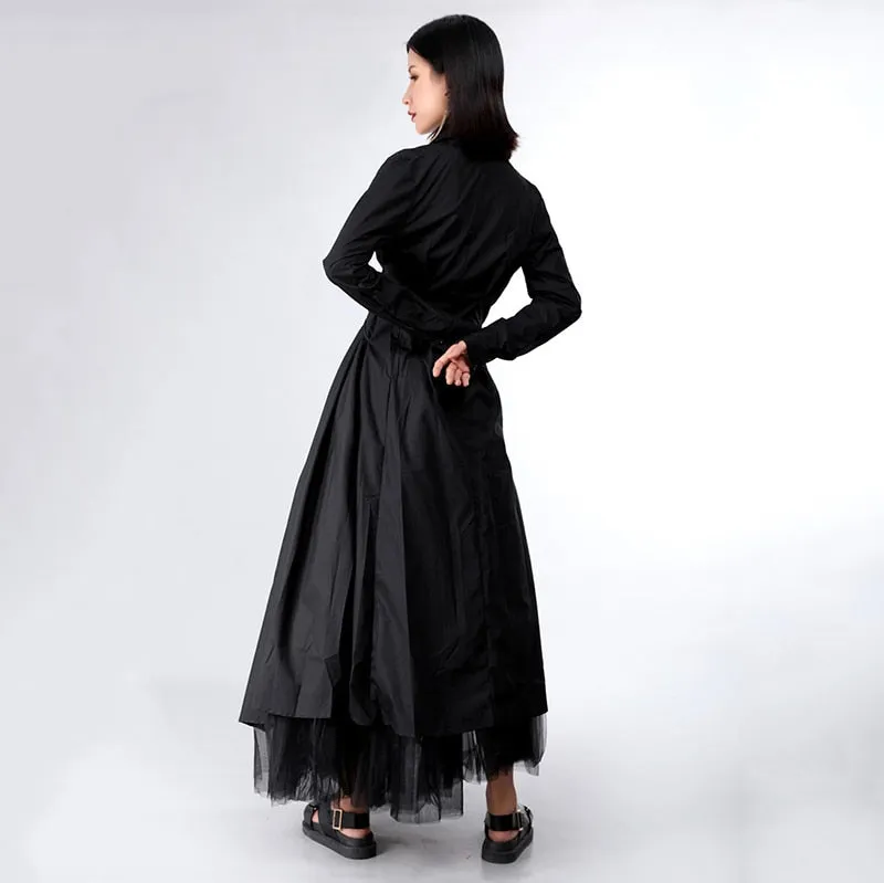 Bandage Stitch Pleated Shirt Dress Women Fashion Tide
