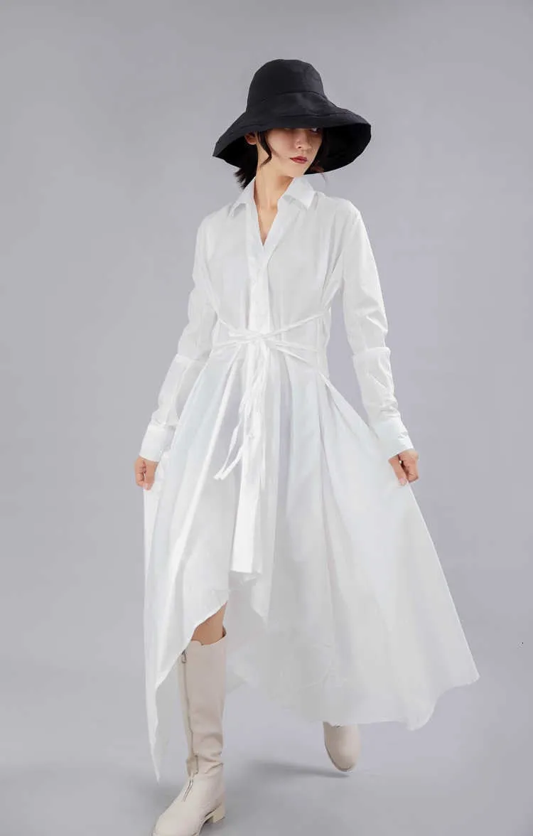 Bandage Stitch Pleated Shirt Dress Women Fashion Tide