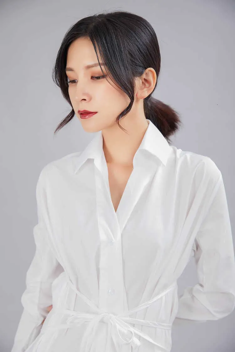 Bandage Stitch Pleated Shirt Dress Women Fashion Tide