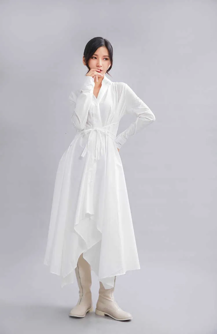 Bandage Stitch Pleated Shirt Dress Women Fashion Tide