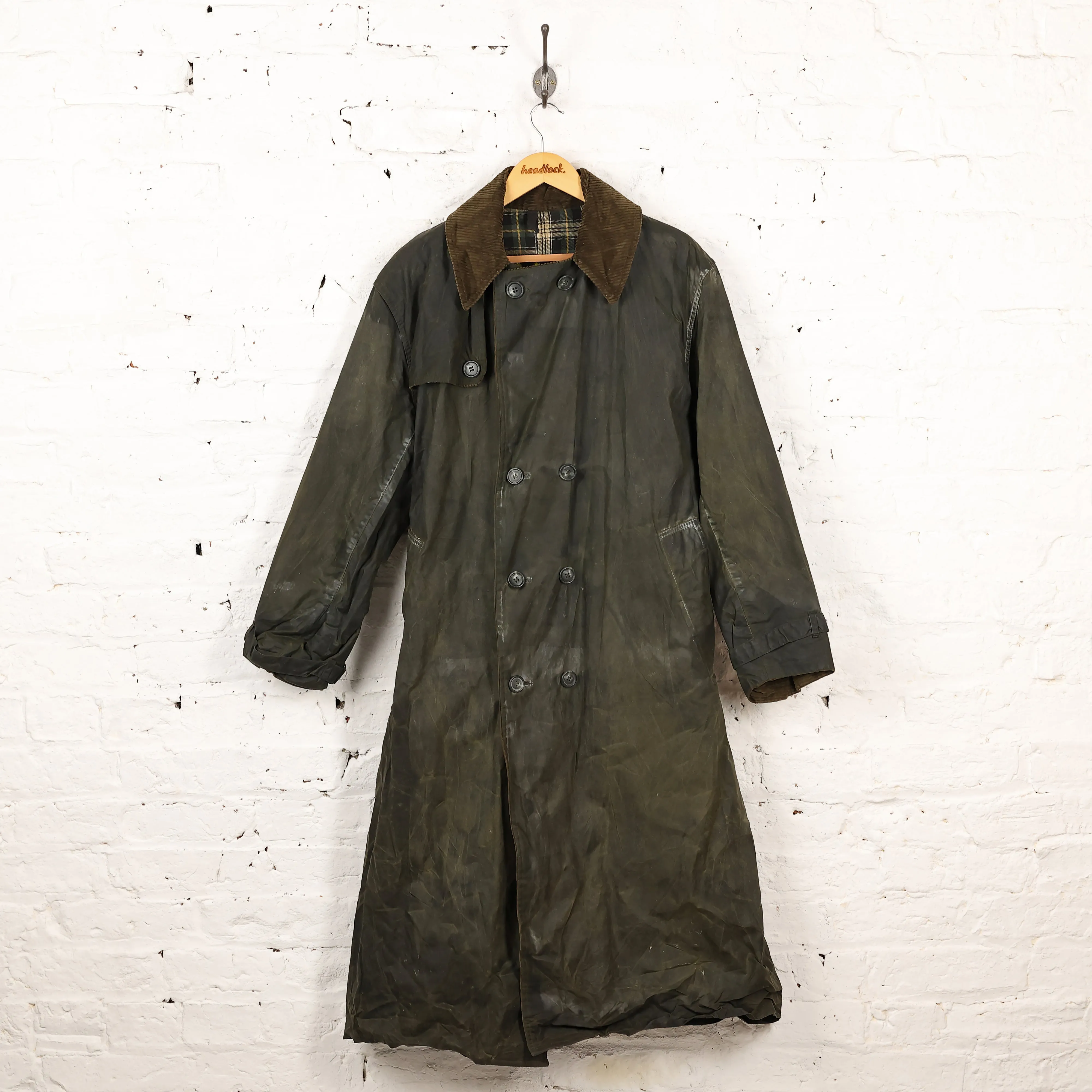 Barbour Wax Double Breasted Trench Coat Jacket - Green - L