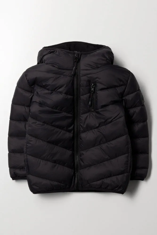 Basic Hooded Puffer Jacket Black
