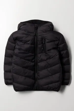 Basic Hooded Puffer Jacket Black