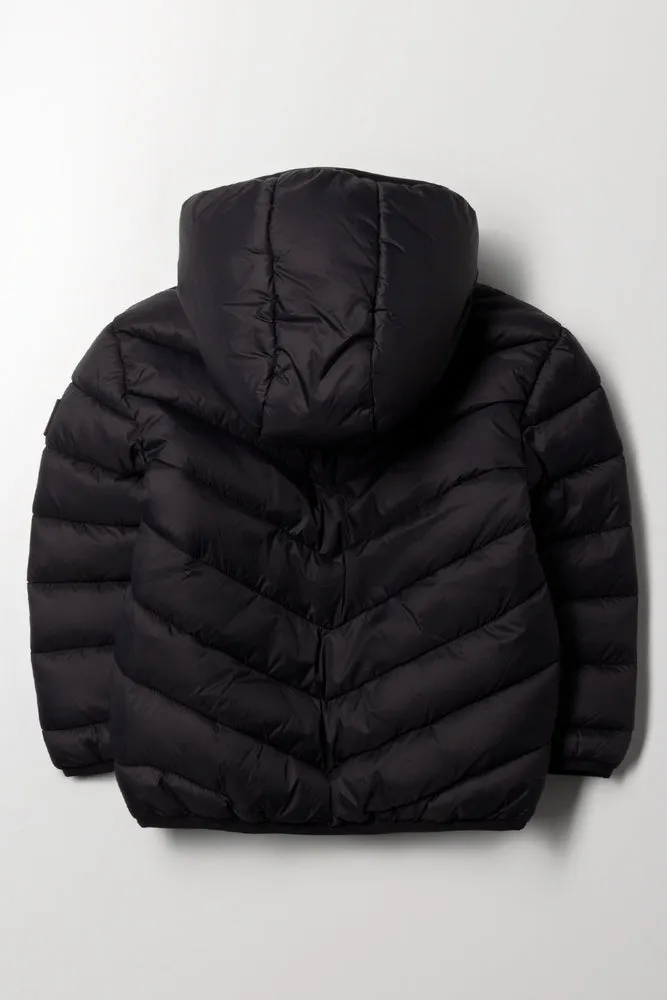 Basic Hooded Puffer Jacket Black