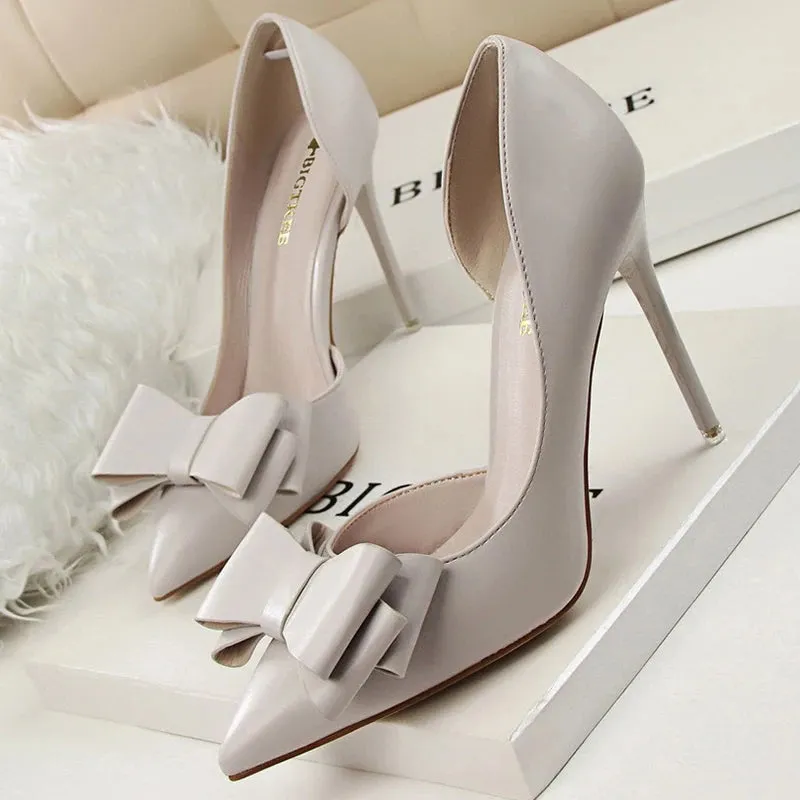 BIGTREE Shoes Bow-knot Woman Pumps Stiletto 10.5 Cm Women Basic Pump Pointed Toe Classic Pumps Sexy High Heels Women Shoes 2024