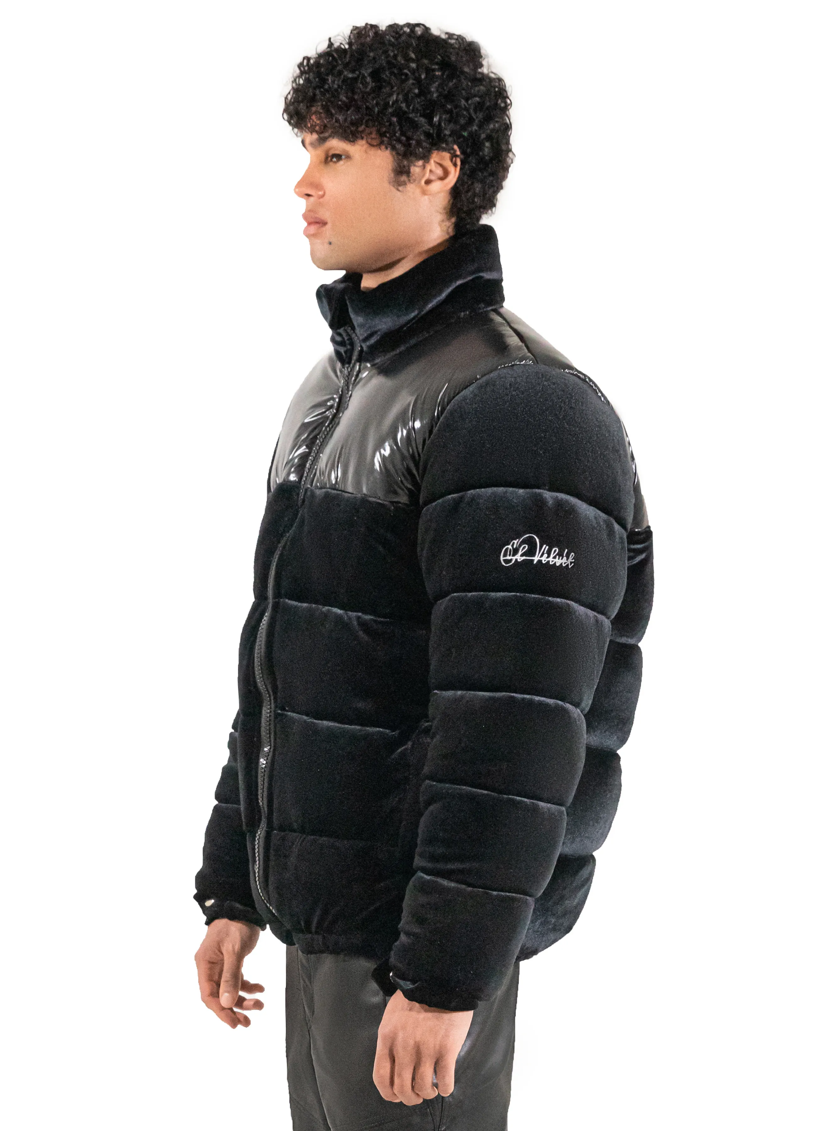 Black Adams Velvet Puffer Jacket