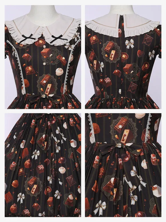 Black Brown Lolita Dress Chocolate Cake Print Polyester Sleeveless Sweet Lolita Dress