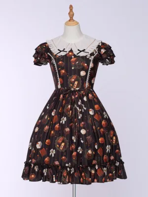 Black Brown Lolita Dress Chocolate Cake Print Polyester Sleeveless Sweet Lolita Dress