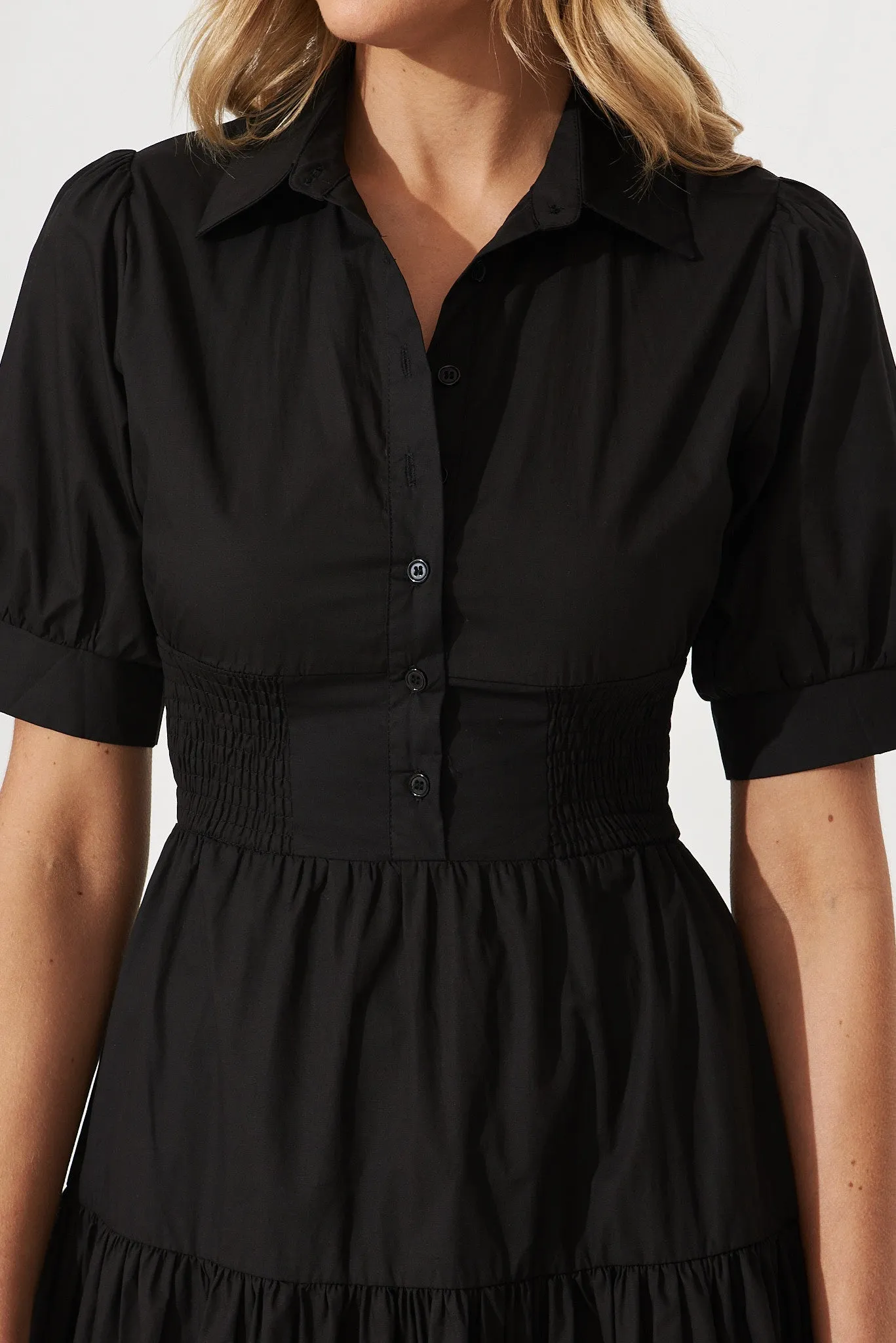 Black Cotton Midi Shirt Dress: Fairfax Style