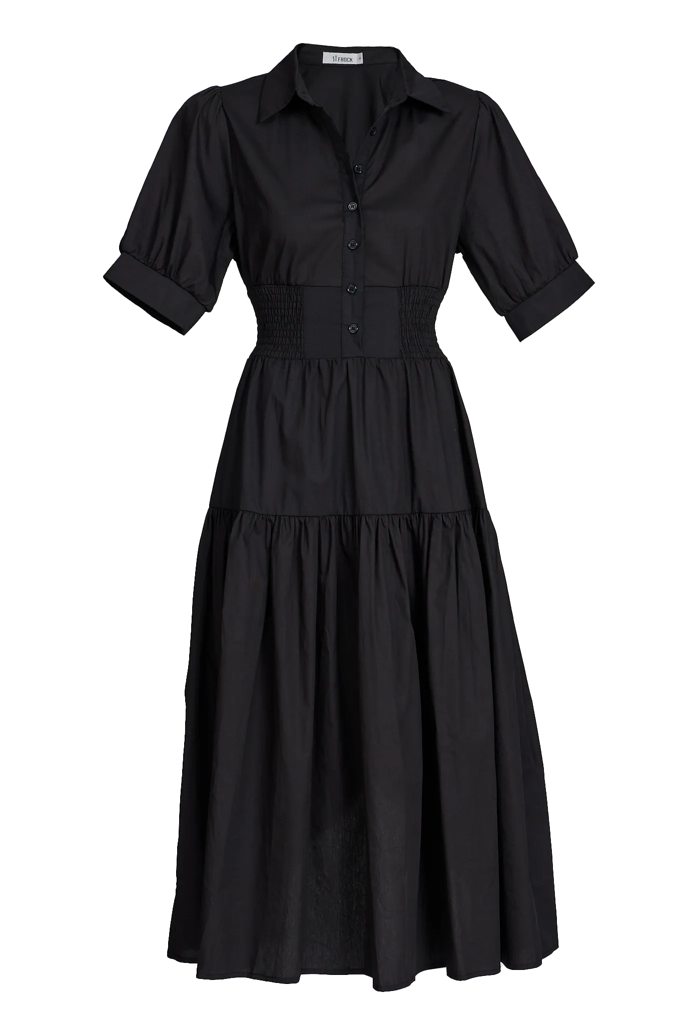 Black Cotton Midi Shirt Dress: Fairfax Style