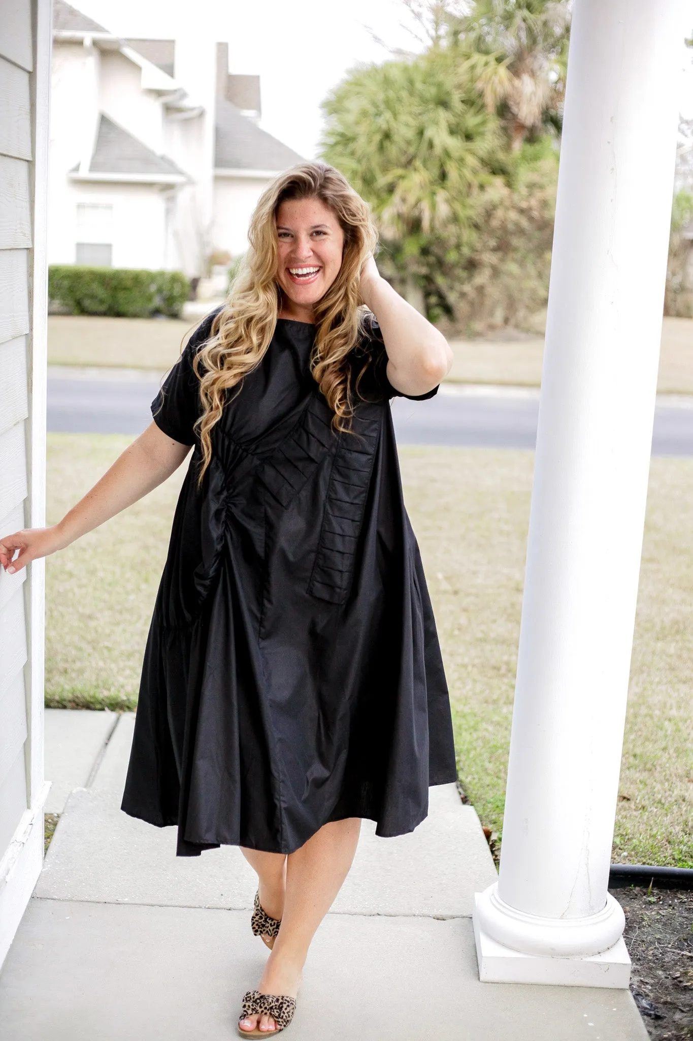 Black Dress Pleats And Gathers
