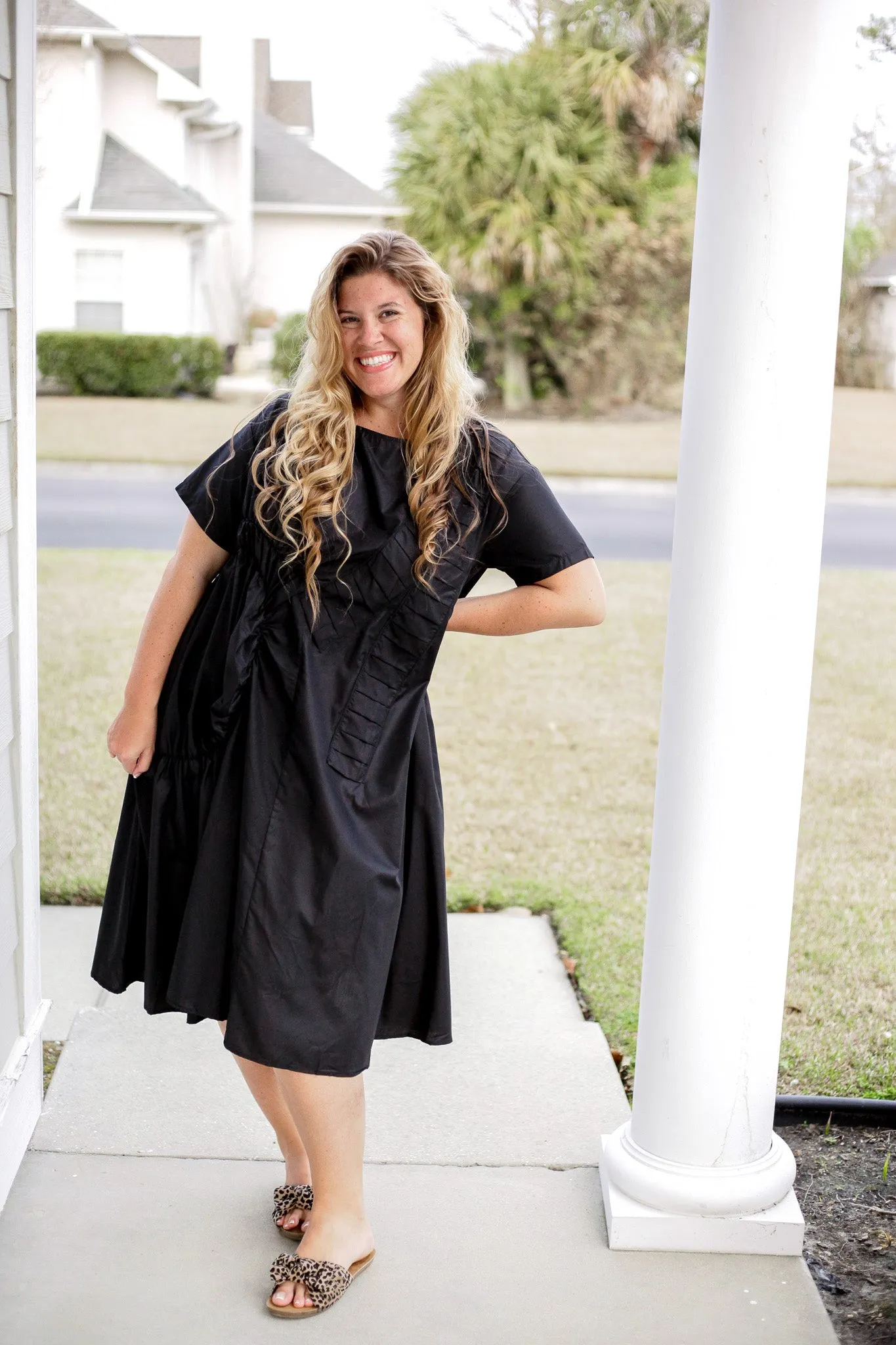 Black Dress Pleats And Gathers
