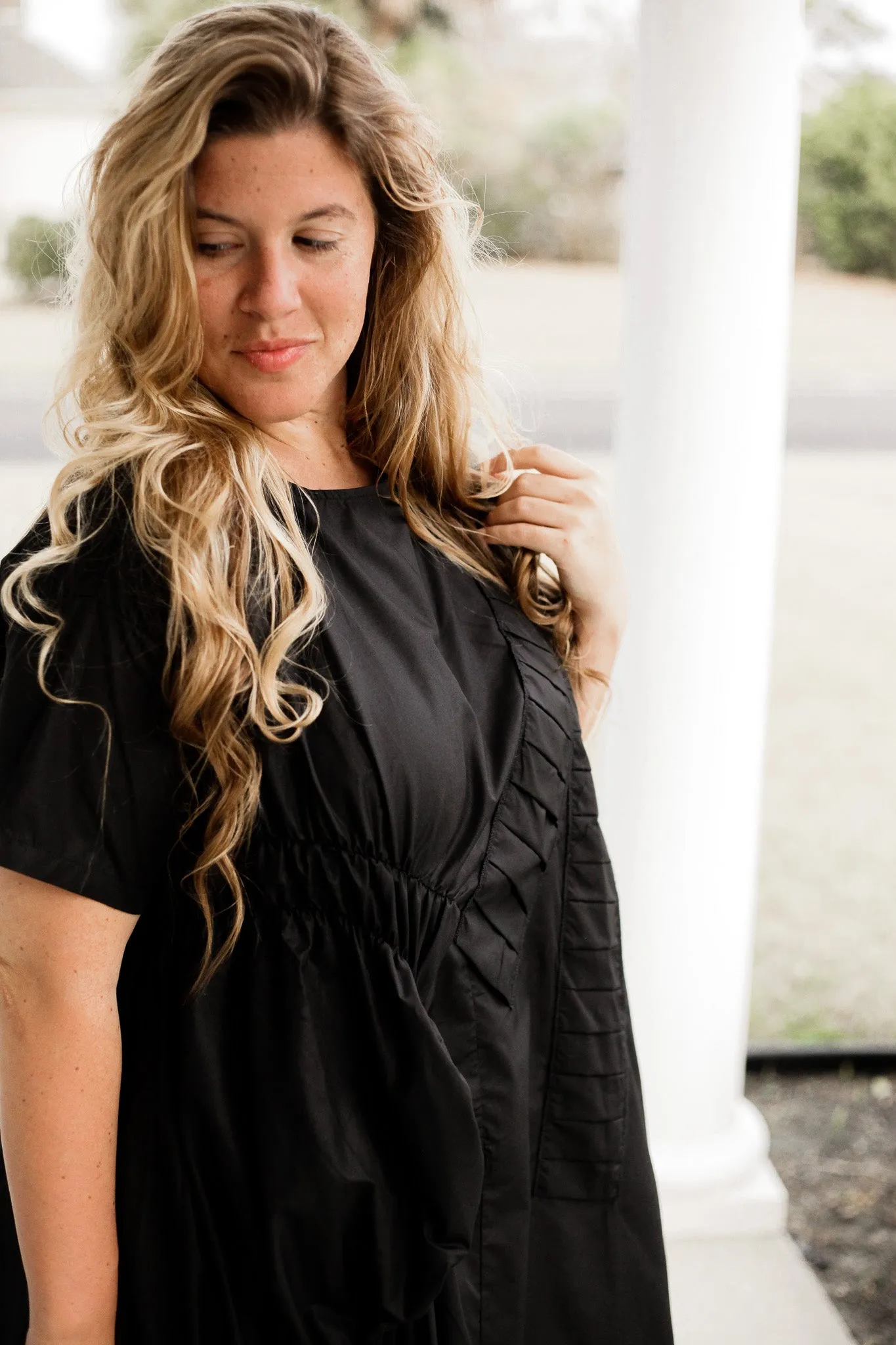 Black Dress Pleats And Gathers