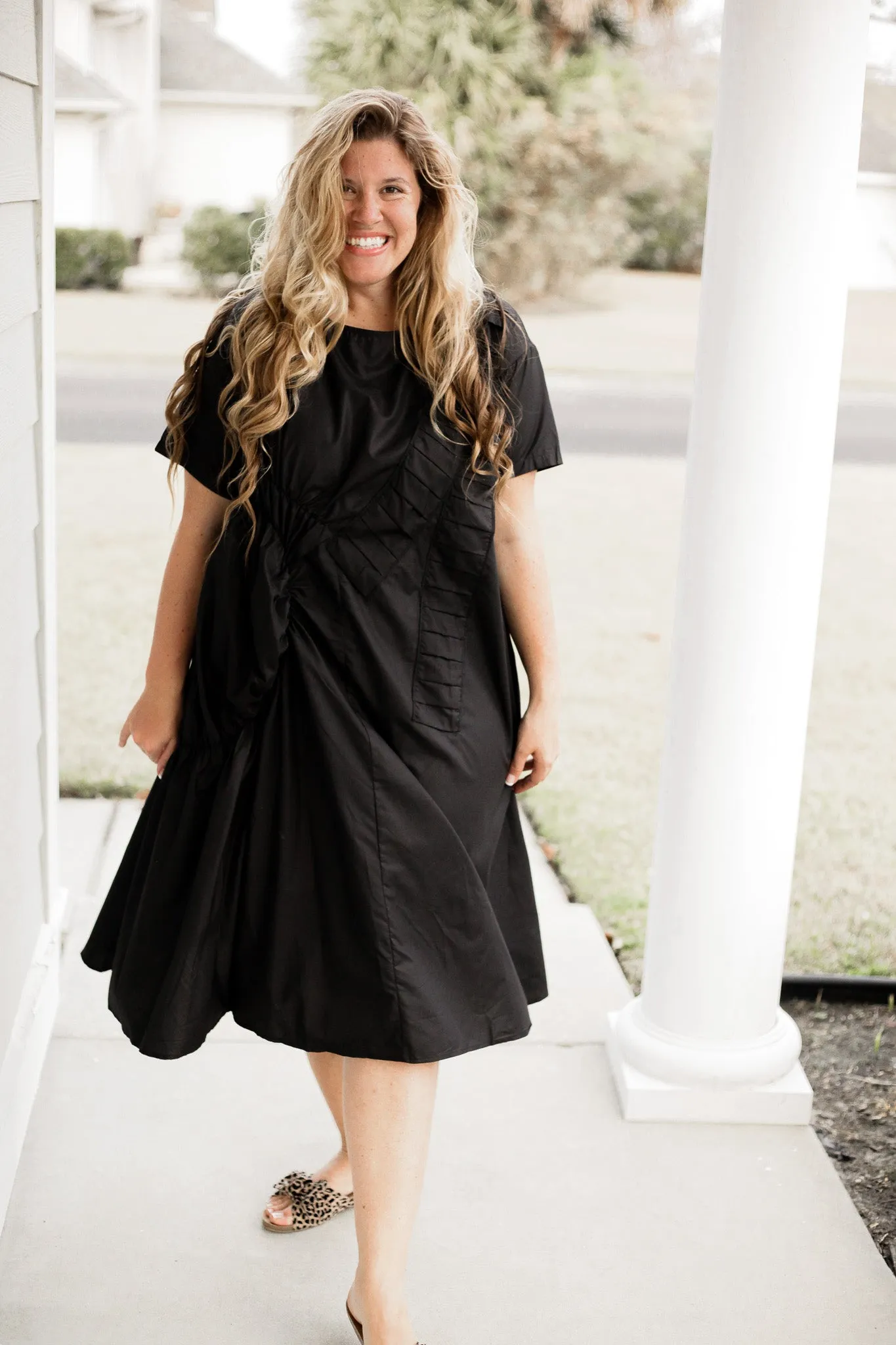 Black Dress Pleats And Gathers