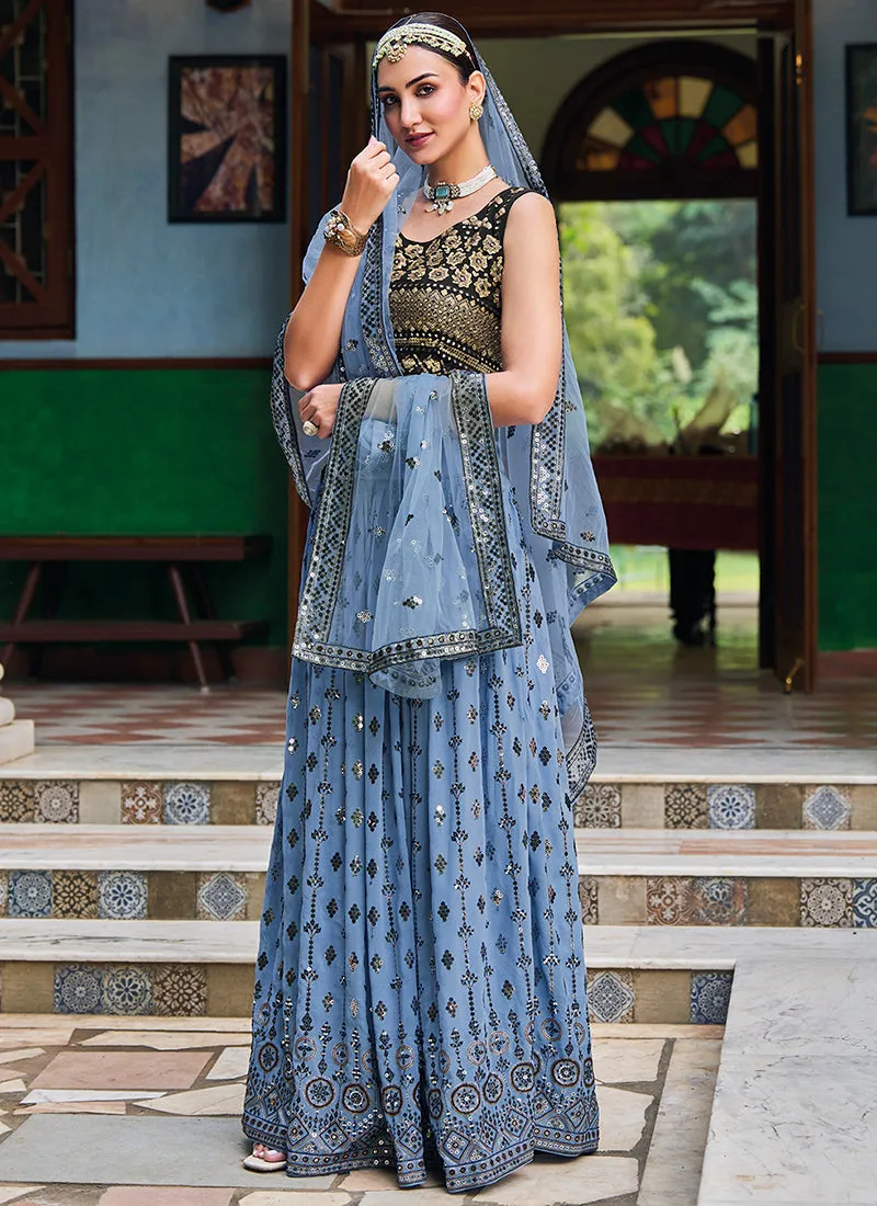 Blue And Black Sequence Embroidery Festive Lehenga Choli