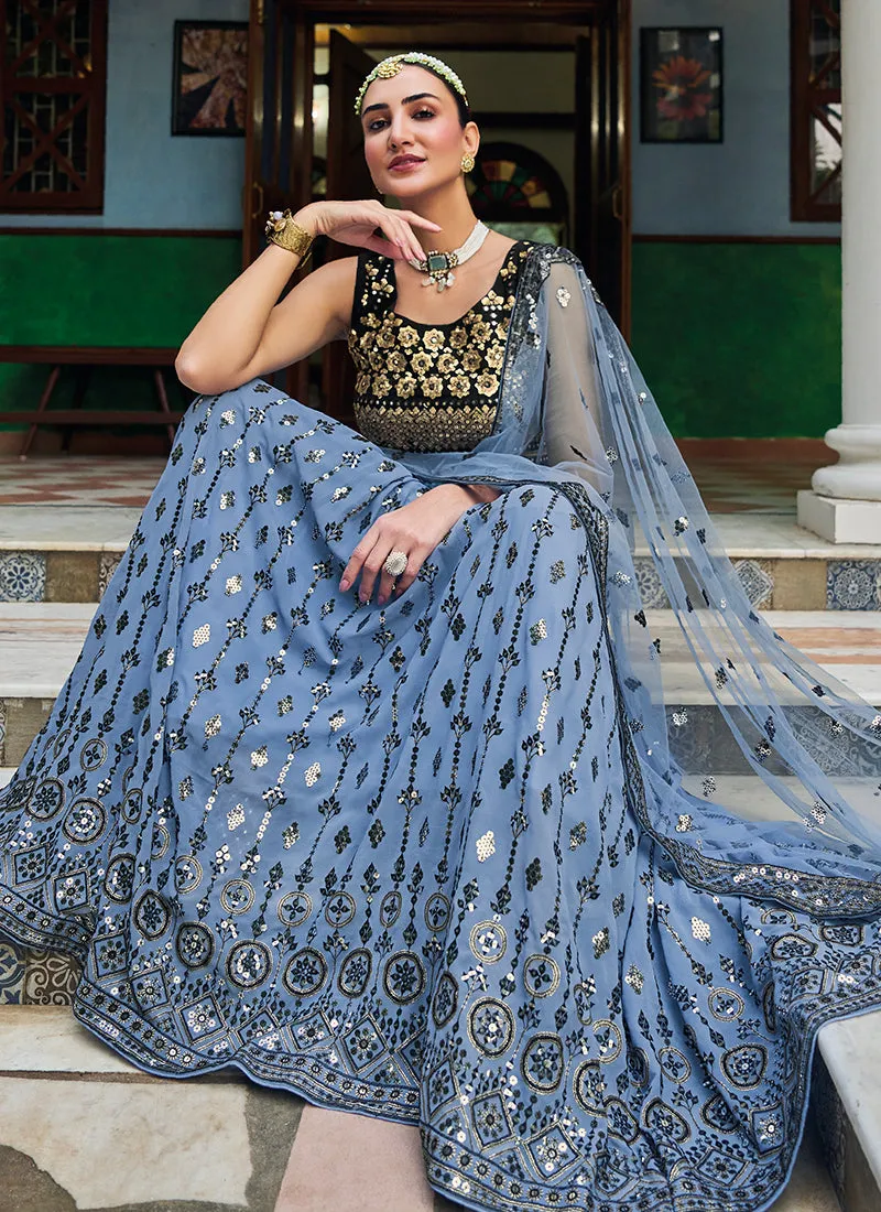 Blue And Black Sequence Embroidery Festive Lehenga Choli