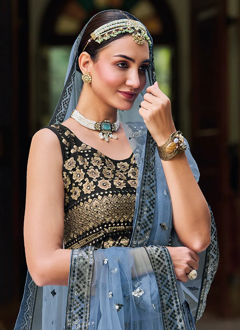 Blue And Black Sequence Embroidery Festive Lehenga Choli