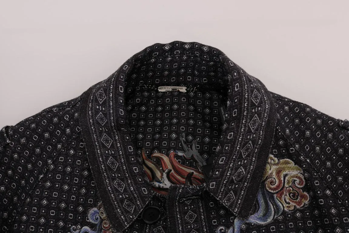 Blue Dragon Print Trench Coat