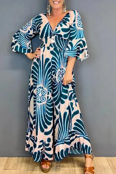 Boho Maxi Dress | V-Neck & Bell Sleeves | Flowy & Elegant