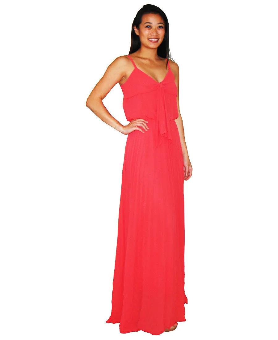 Bow Tie Chest Ruffle Maxi Dress Coral