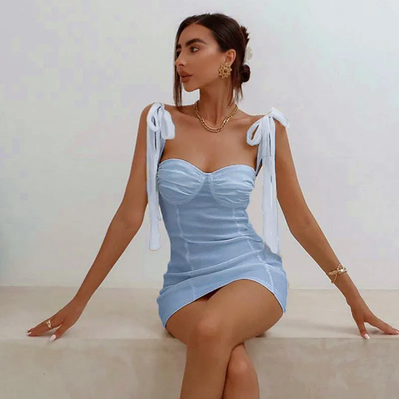 Bowknot Lace-up Strappy Sleeveless Party Bodycon Mini Dresses